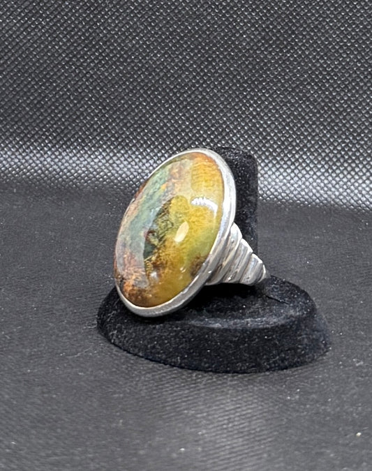 Ring, moss agate in sterling silver