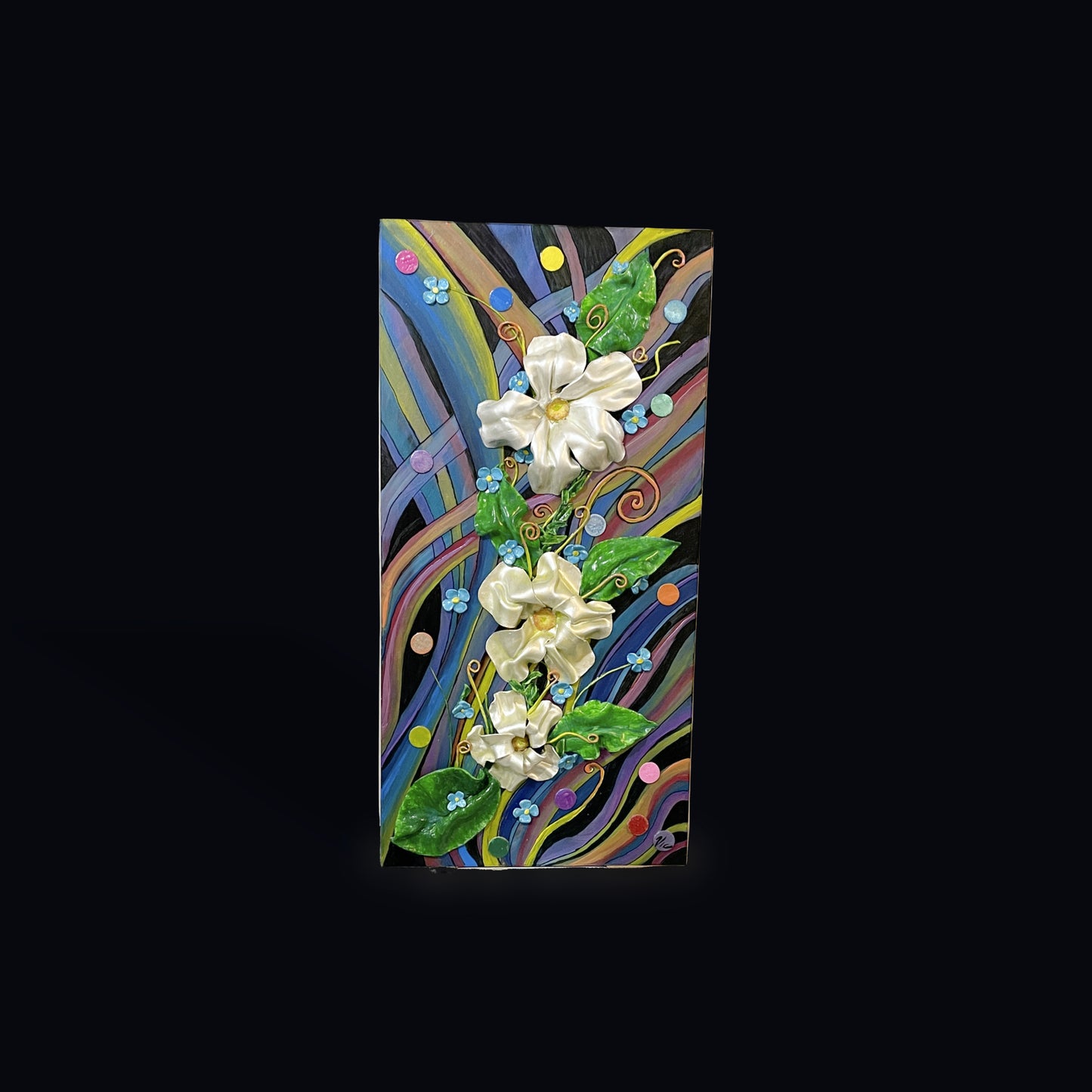 Mixed media on wood. Three Flowers