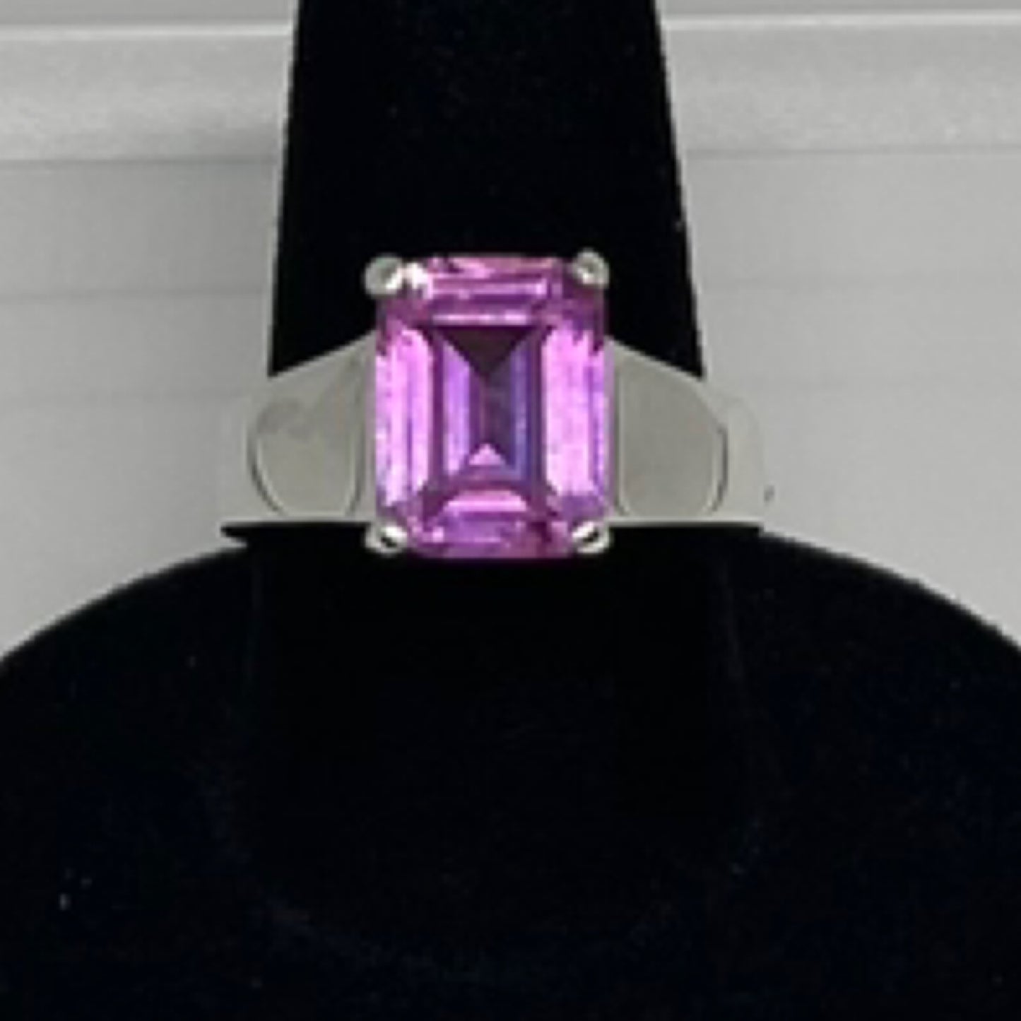 Ring, pink topaz, emerald cut, size 7