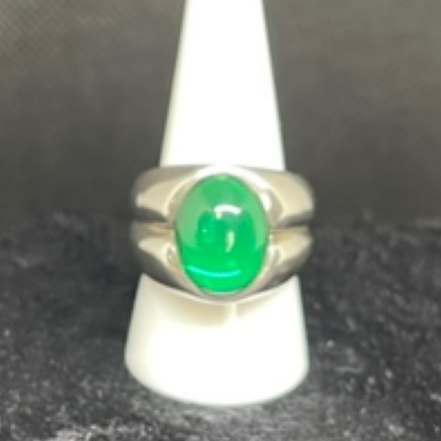 Ring, lab emerald, heavy sterling mount