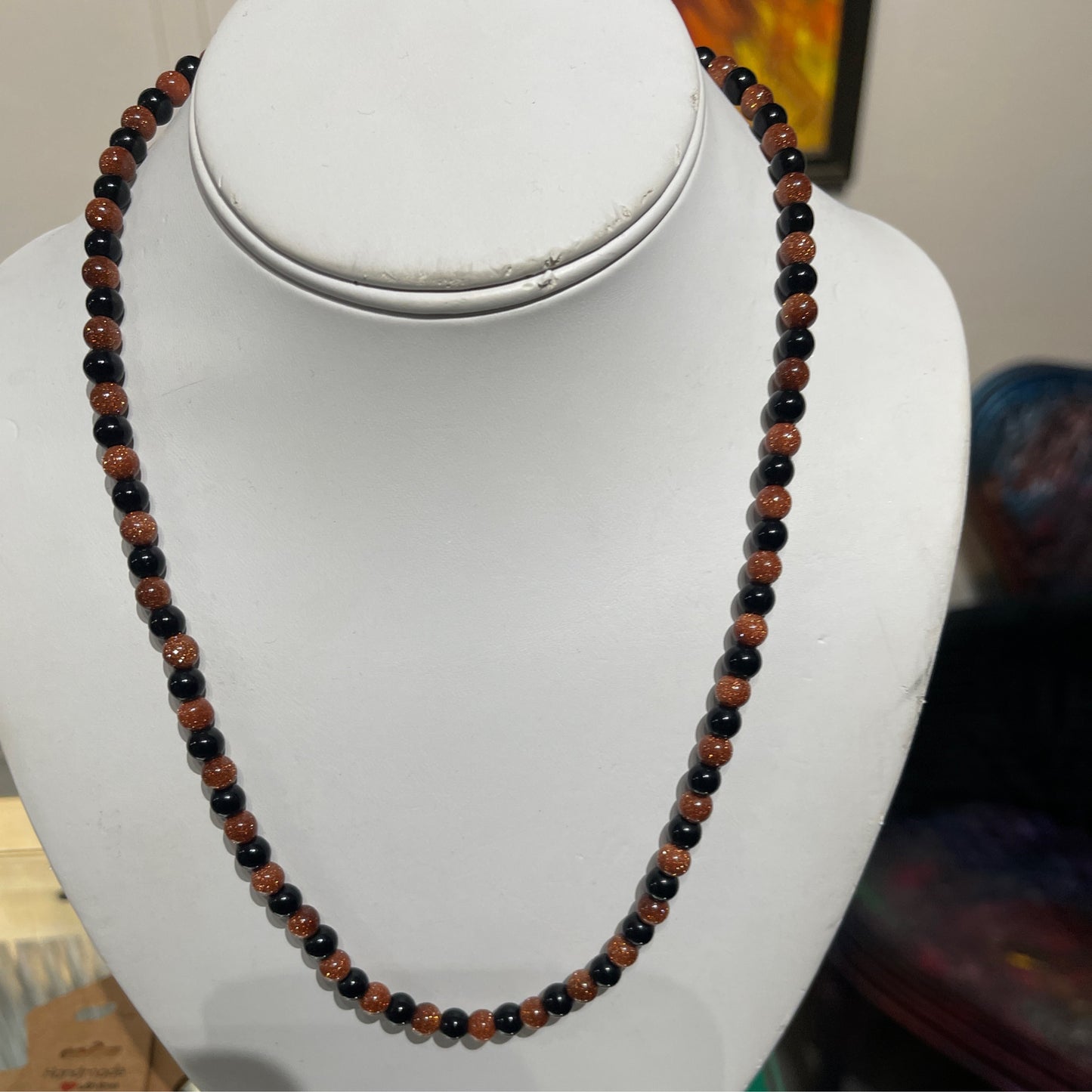 Necklace, gold stone and black obsidian