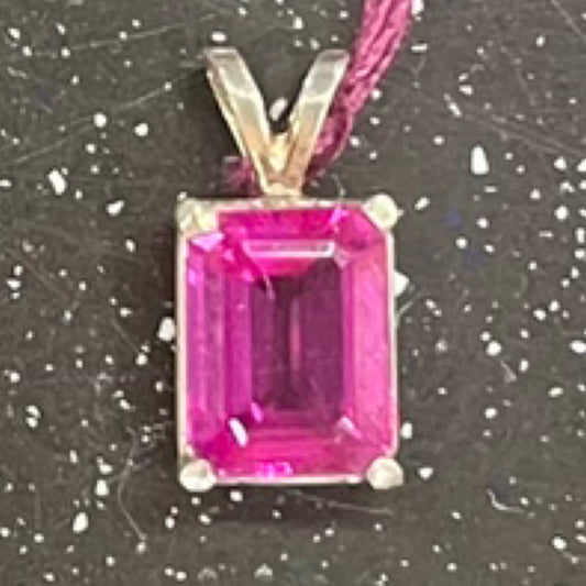Pendant, pink sapphire, emerald cut