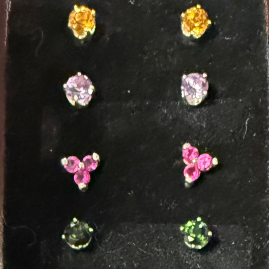 Earrings, assorted stones in Sterling Silver. Priced per 1 pair.