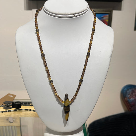 Necklace, citrine, smoky quartz and art glass