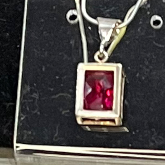 Pendant, lab Ruby, emerald cut